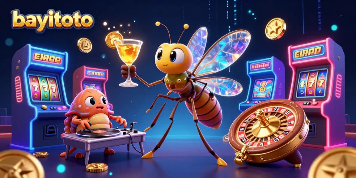 Engage with bayitoto’s vibrant casino scene featuring unique characters, a golden roulette wheel, and dynamic gaming elements.