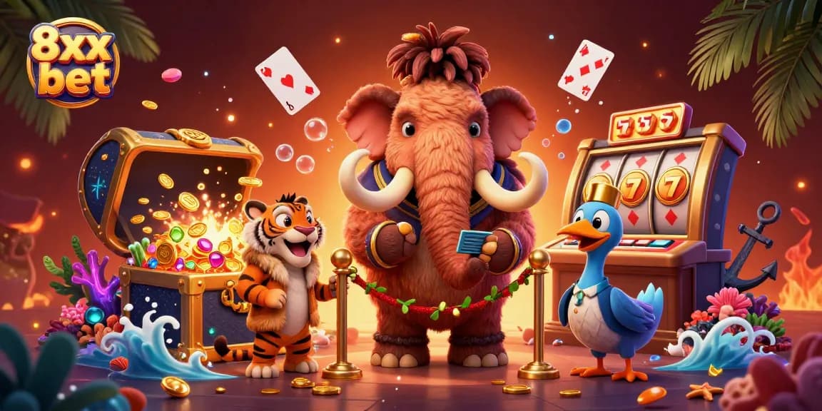 Experience the thrill of 8xx bet with a vibrant casino entrance scene featuring unique characters.