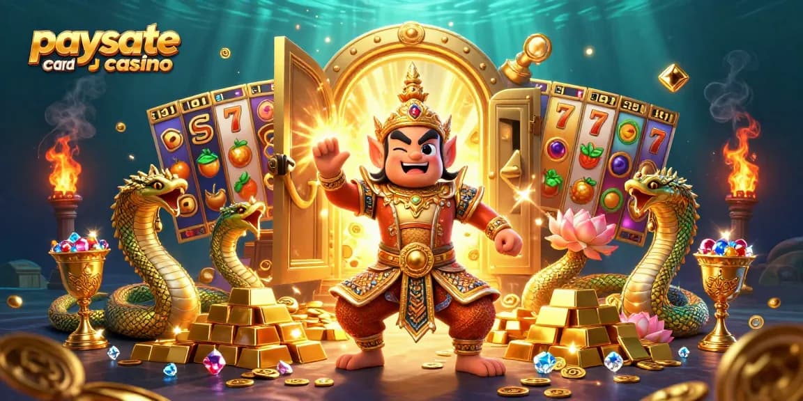 Spielen Sie aufregende Spiele im Paysafe Card Casino mit fesselnden 3D-Charakteren und dynamischen Gold-Elementen.
