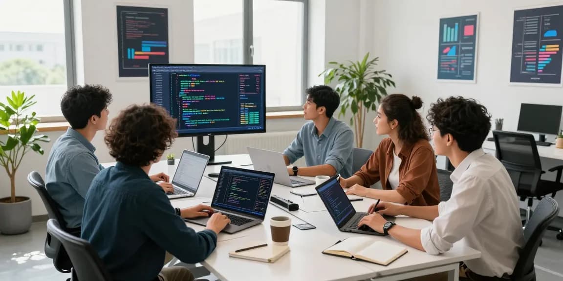 Collaboration at https://sc88.chat/ in a modern software development workspace, showcasing teamwork and innovation.