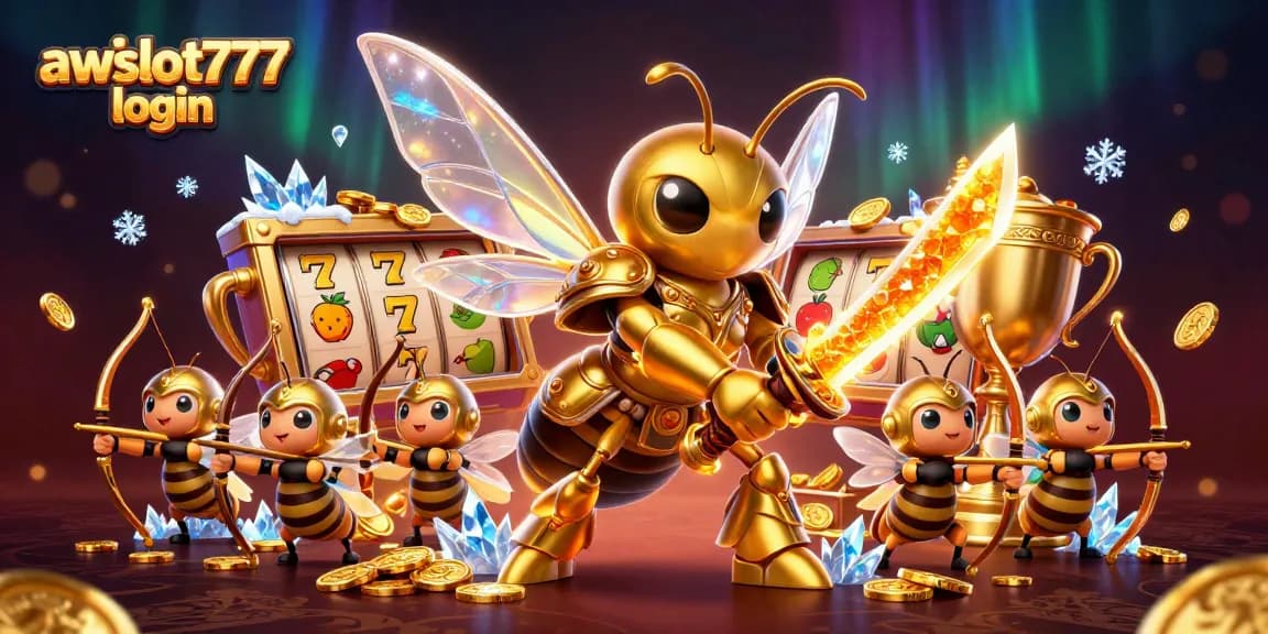 Experience winning gameplay with awslot777 login, featuring dynamic slot reels, golden coins, and vibrant characters.