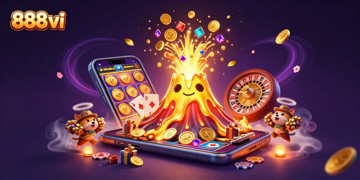 Spin to win big at 888vi casino with a vibrant display of coins, treasures, and games.