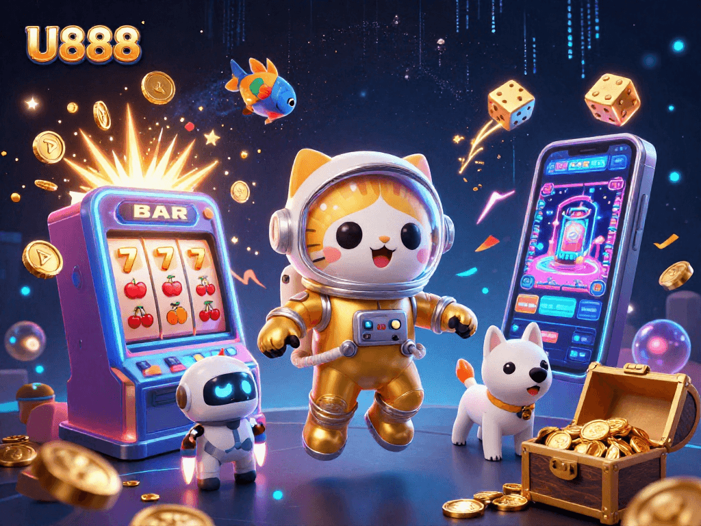 Play exciting casino games at U888 with vibrant characters and dynamic gambling elements.