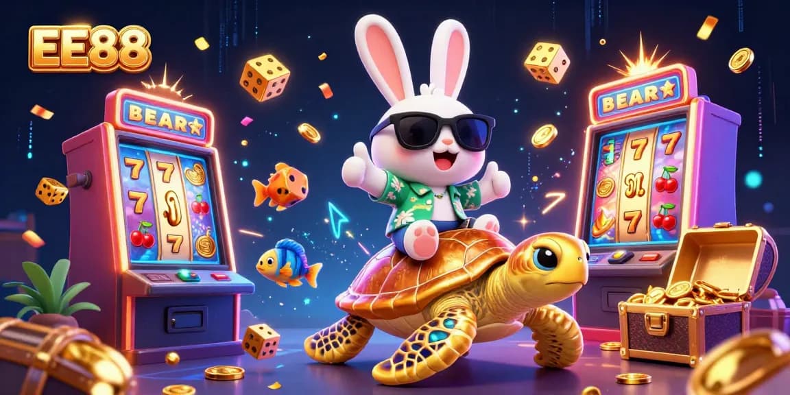 Celebrate winnings with EE88's vibrant casino scene filled with joyful characters and exciting elements.