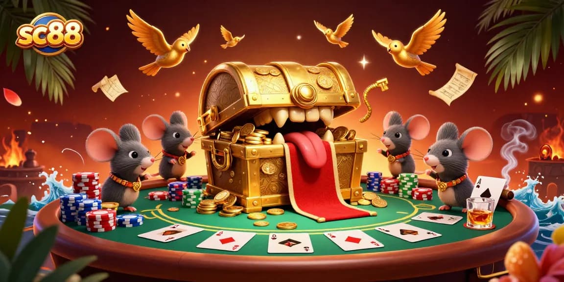 Engage with the sc88 quest for treasure at this vibrant cartoon casino scene.