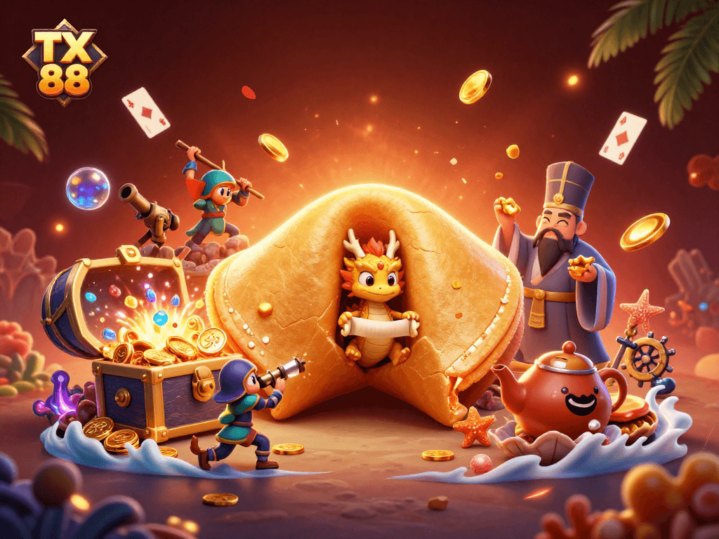 Play and win big at TX 88 with a vibrant 3D casino-themed illustration.