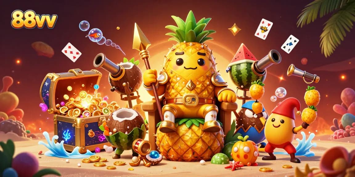 Explore vibrant action at 88vv's enchanting casino scene with golden characters and treasure!
