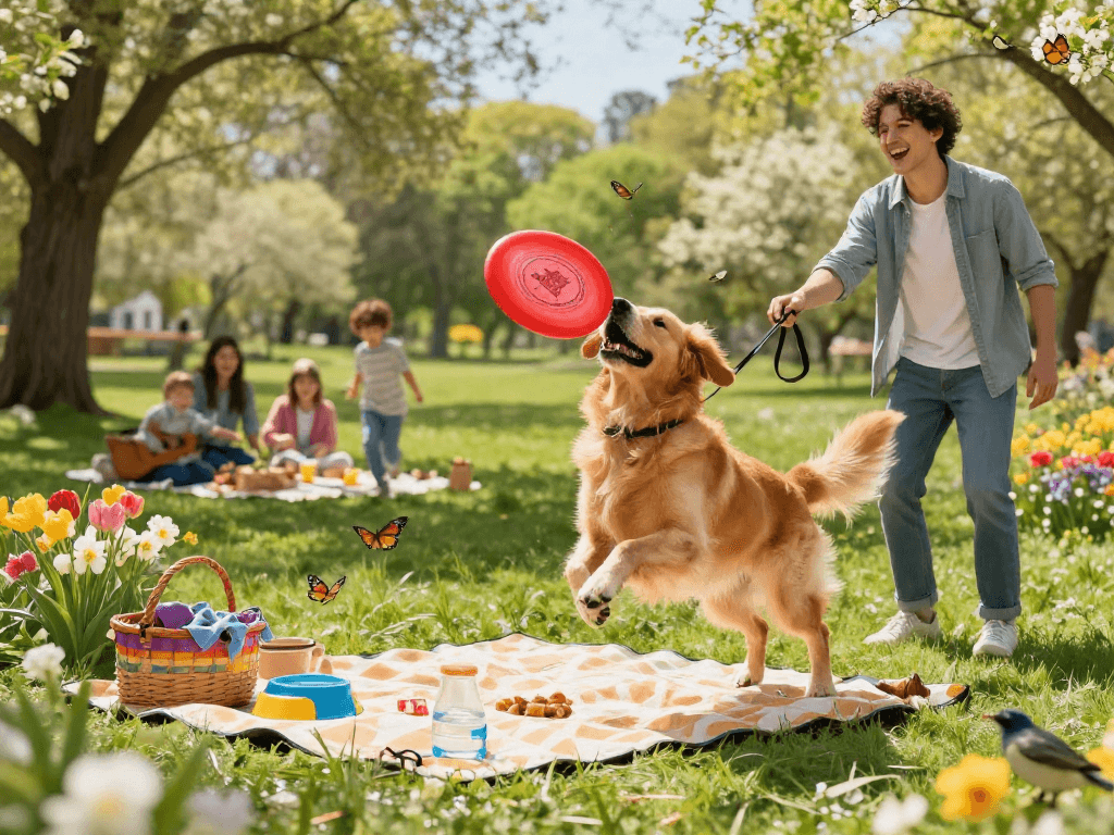 Golden retriever catching a frisbee in the park, capturing the essence of DEWI111.