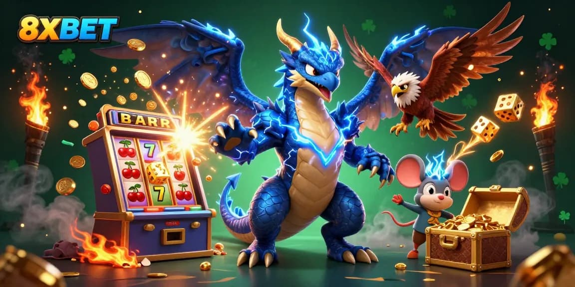 Experience thrilling excitement at 8XBET with vibrant casino elements and dynamic characters.