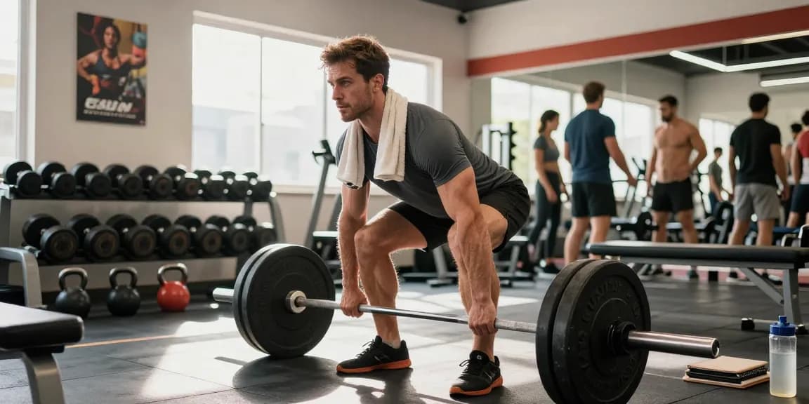 Fokussierter Athlet hebt Gewichte in einem modernen Fitnessstudio im Anabolika Shop Deutschland und zeigt Engagement für den Muskelaufbau.