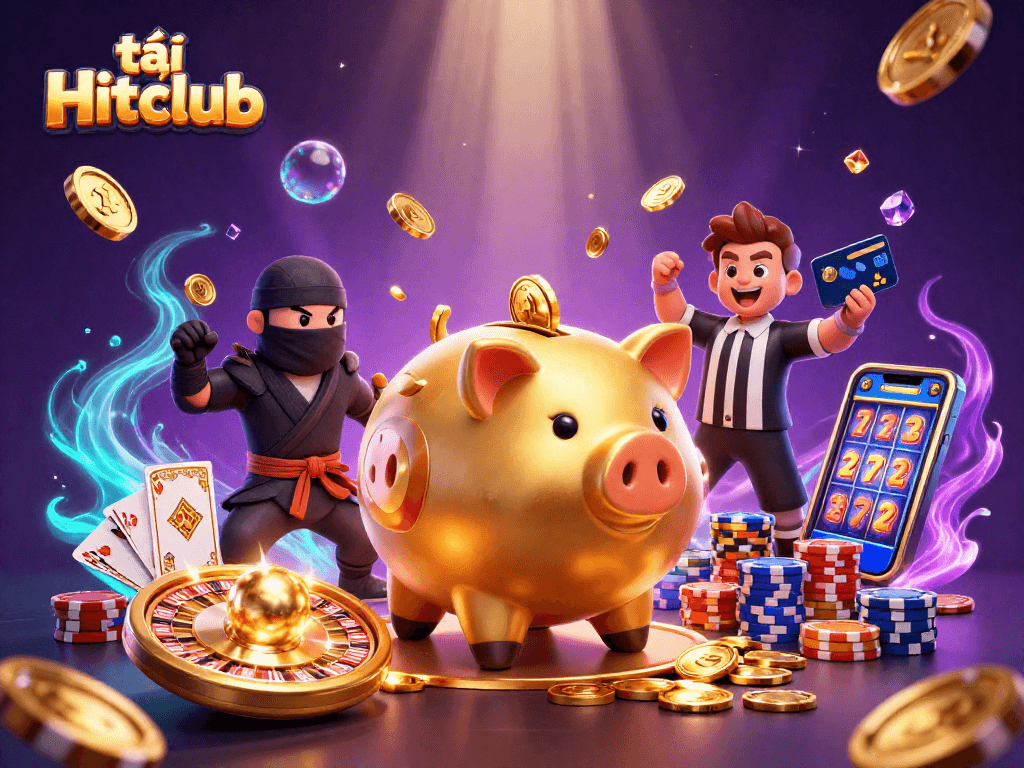 Engage in thrilling gameplay with tải Hitclub featuring a vibrant 3D casino scene.