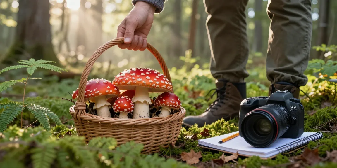 Die Natur erkunden für Fliegenpilz Pulver in einem üppigen Wald