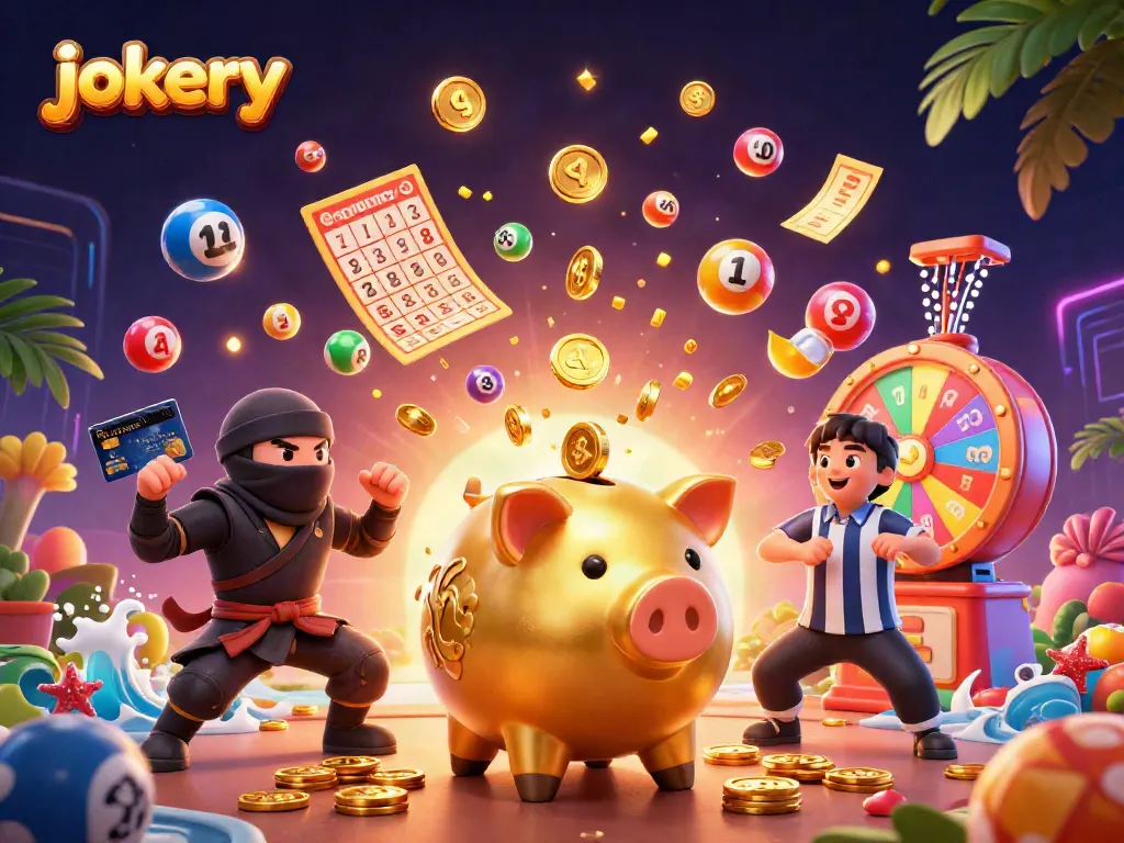 Experience jokery excitement with animated golden elements as playful piggy bank engages in a fun gaming scene.