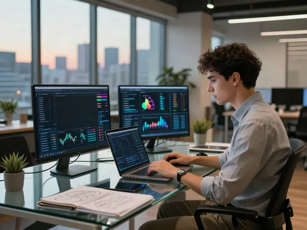 Dewacash Asia digital finance workspace with professional analyzing data and trends