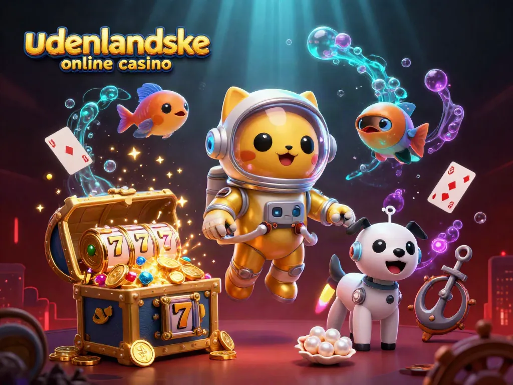 Engage with udenlandske online casino adventures through this vibrant 3D illustration full of game elements.