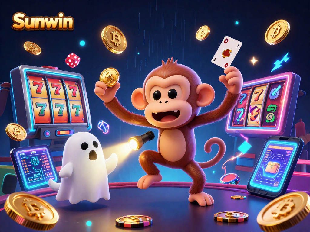 Sunwin showcases a spooky casino scene with playful elements like lucky 7s and cryptos, perfect for thrilling gameplay.