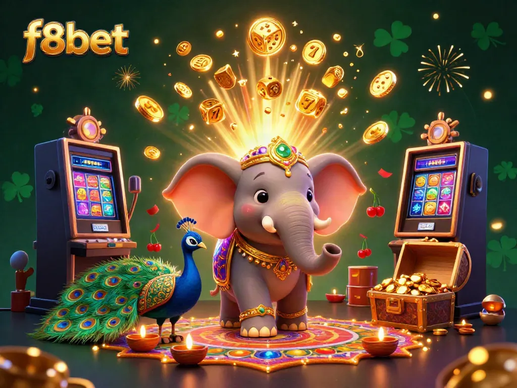 Experience exciting wins at f8bet with a vibrant casino scene featuring colorful characters and game elements.