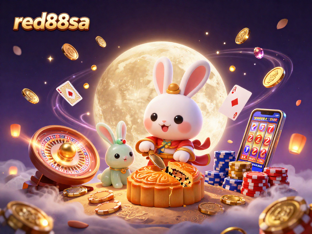 Experience thrilling gameplay with red88sa's moon rabbit theme, showcasing poker chips and golden coins.