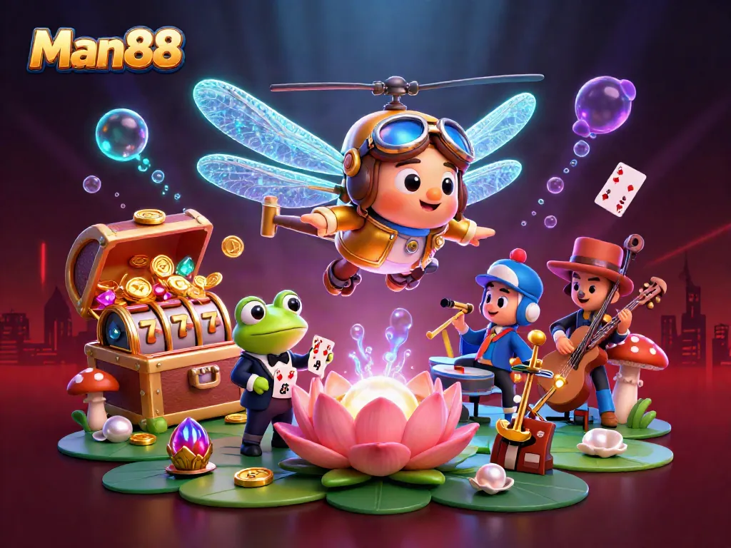 Experience the thrill of betting at Man88 with engaging visuals of card games and vibrant casino elements.