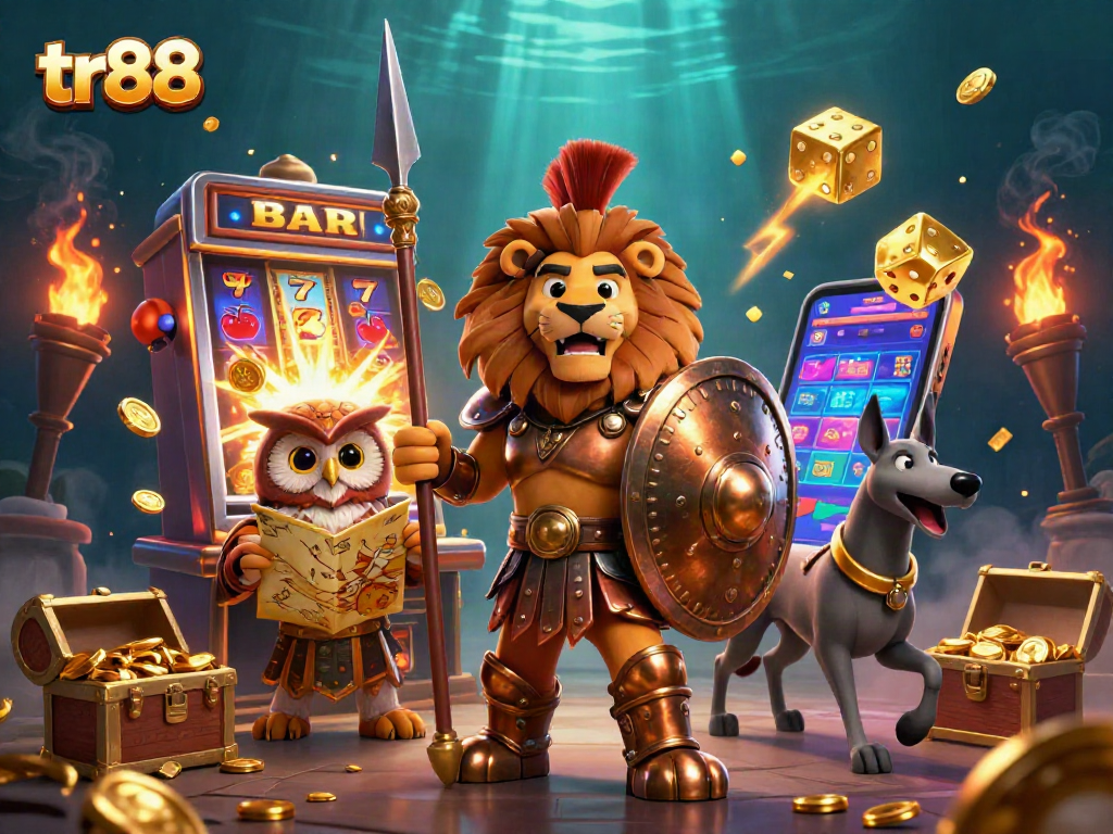 Experience exhilarating wins with tr88 in this vibrant casino illustration featuring thrilling game elements.