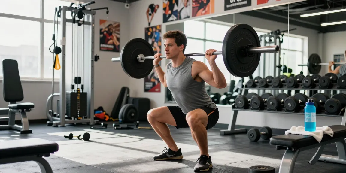 Athlete performing barbell squats in a vibrant gym, representing strength training effectiveness at the Anabolika Shop.