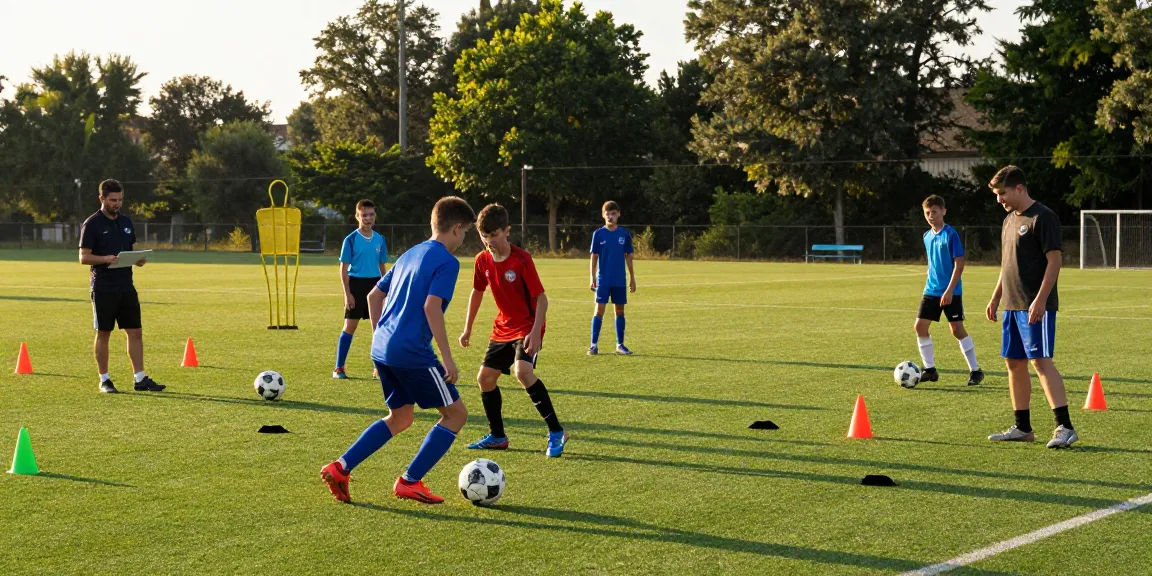 Fußballbedarf kaufen bei Mantom - Junge Spieler trainieren mit hochwertigen Bällen auf dem Platz.