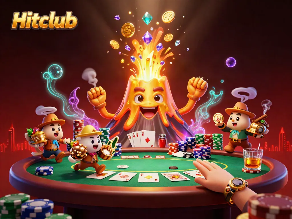 Hitclub unleashes a thrilling eruption of riches with golden treasures and poker elements.