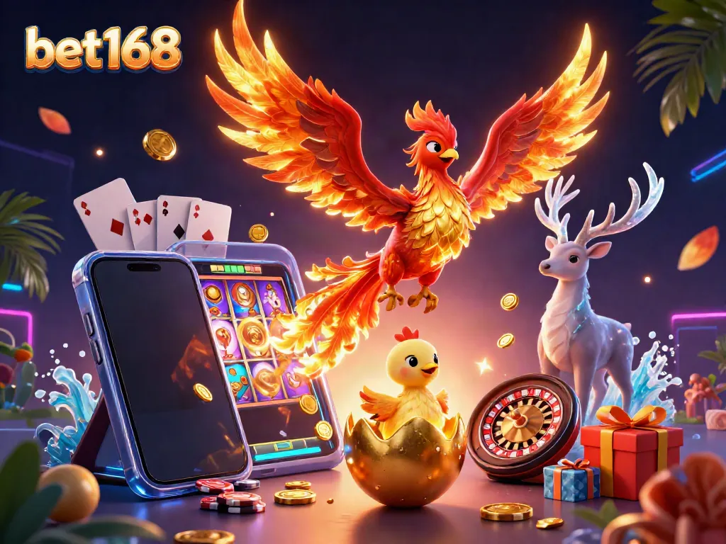 Experience the excitement of betting at bet168 with a vibrant phoenix scene symbolizing luck and fortune.