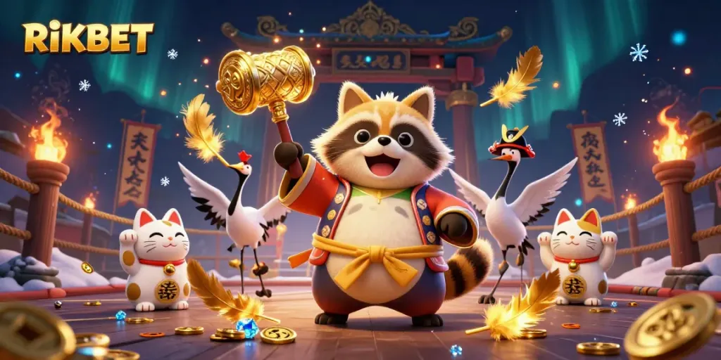 Experience exciting gaming adventures with RIKBET's vibrant casino scene featuring lucky characters and rich elements.