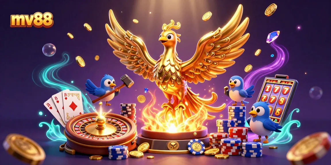 Experience mv88 with vibrant 3D phoenix and dynamic casino elements capturing thrilling gameplay.