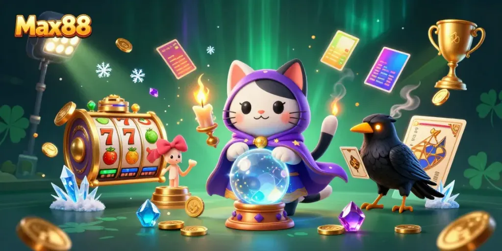 Engage with Max88's thrilling jackpot experience featuring mystic characters and vibrant game elements.