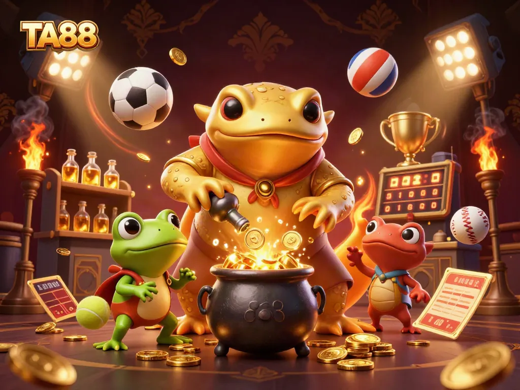 Engage in the thrilling world of TA88 sports betting, featuring dynamic characters and vibrant casino elements.