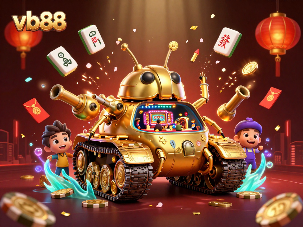 Experience the vibrant world of vb88 with a dynamic 3D casino scene featuring a golden beetle tank.