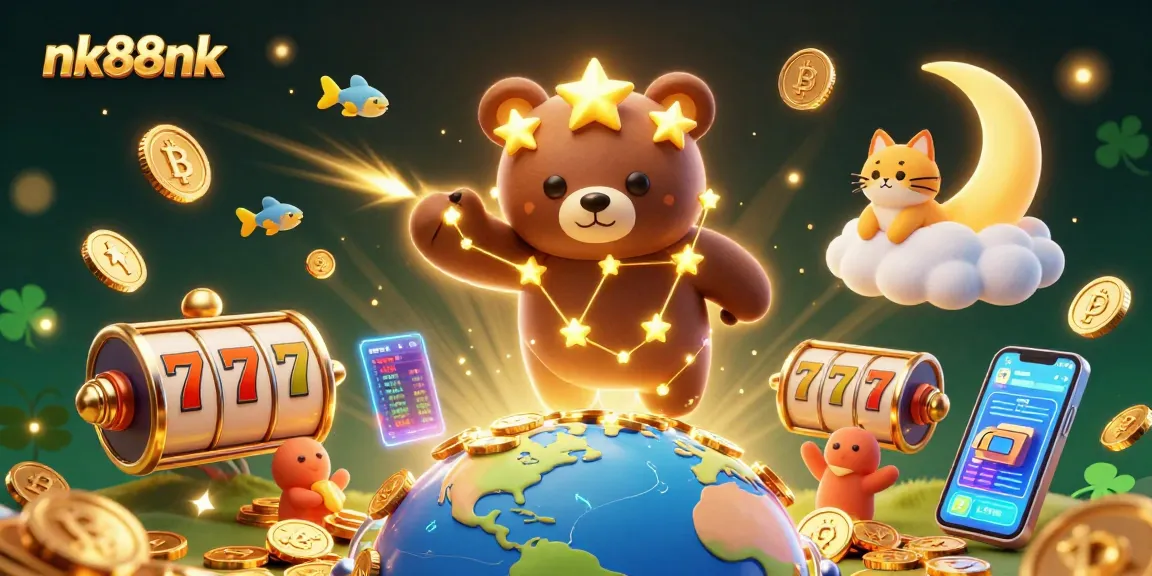Engage with nk88nk as the constellation bear gathers coins in a dazzling casino-themed scene.