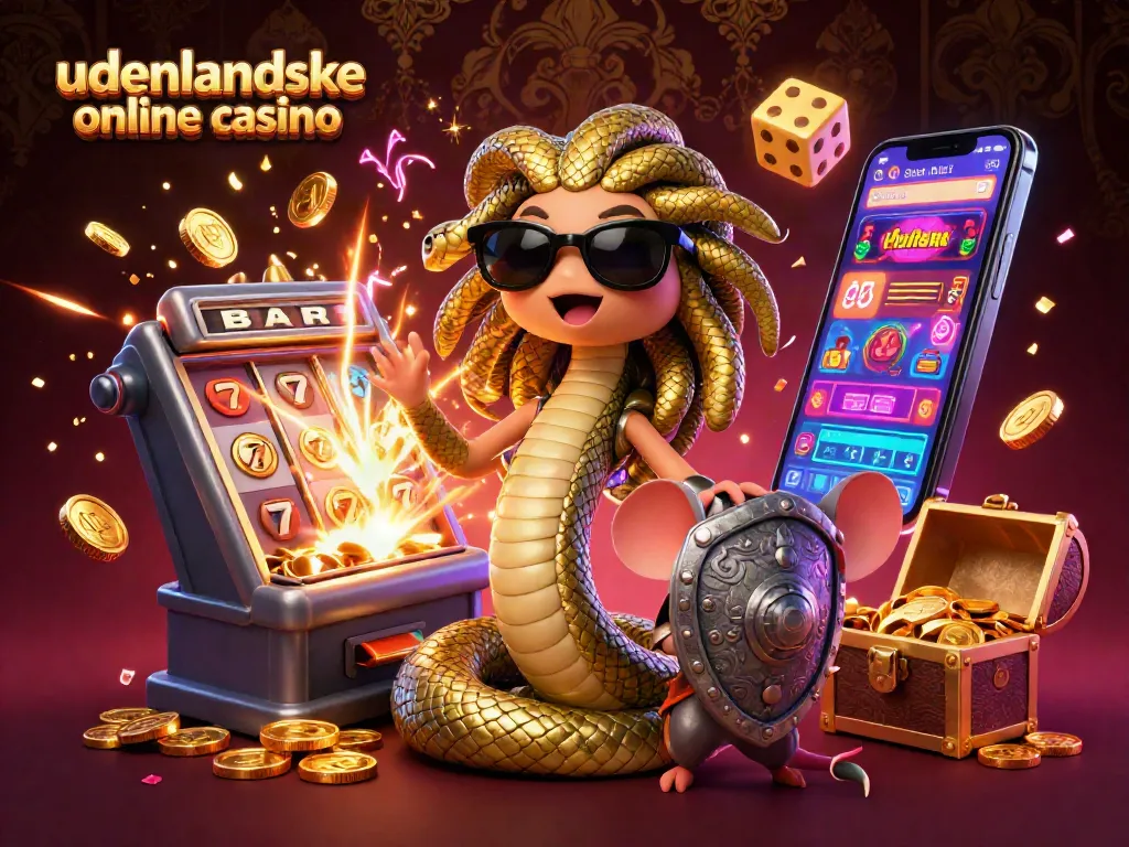Engage with udenlandske online casino in a vibrant 3D illustration featuring exciting gaming elements.