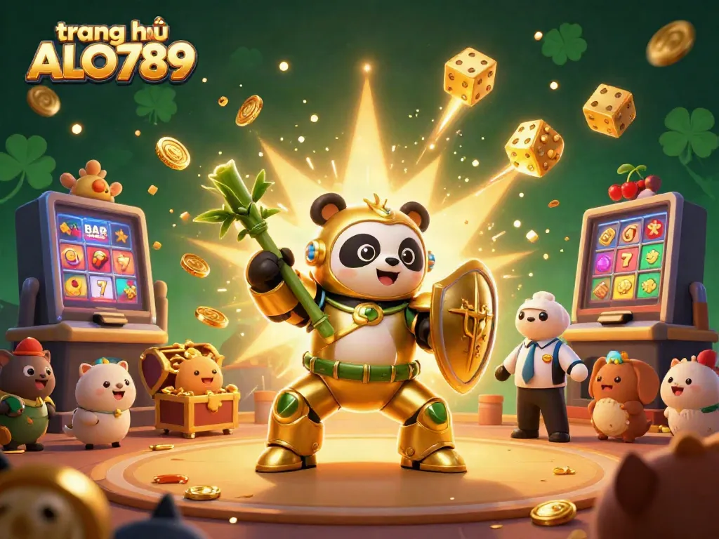 Engage in thrilling action at trang chủ ALO789 with an epic mech-suit battle robot surrounded by dynamic jackpot elements.