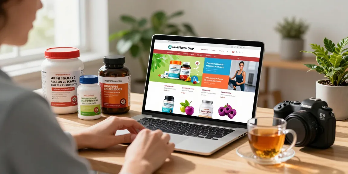 Medi Pharma Shop Online-Shopping für Gesundheitsprodukte in einem gemütlichen Home Office