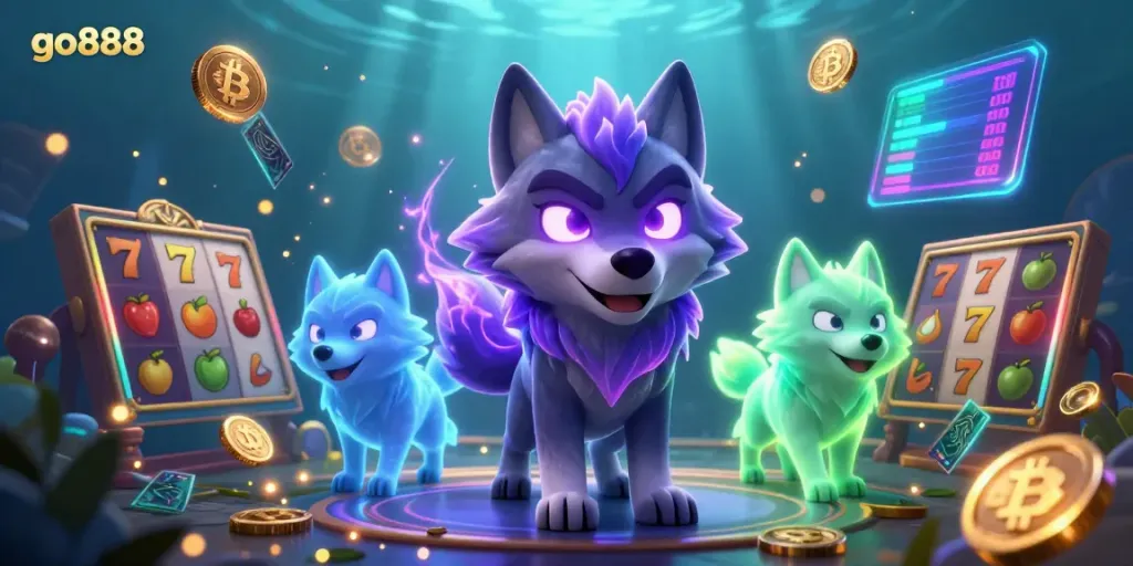 Engage with go888's thrilling slots adventure featuring dynamic wolves amid Bitcoin and Ethereum highlights.