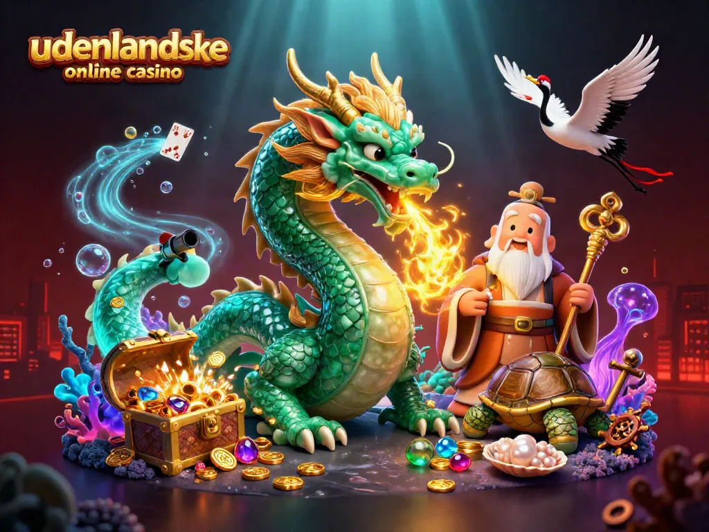 Experience the excitement of udenlandske online casino with vibrant 3D dragon and game elements.