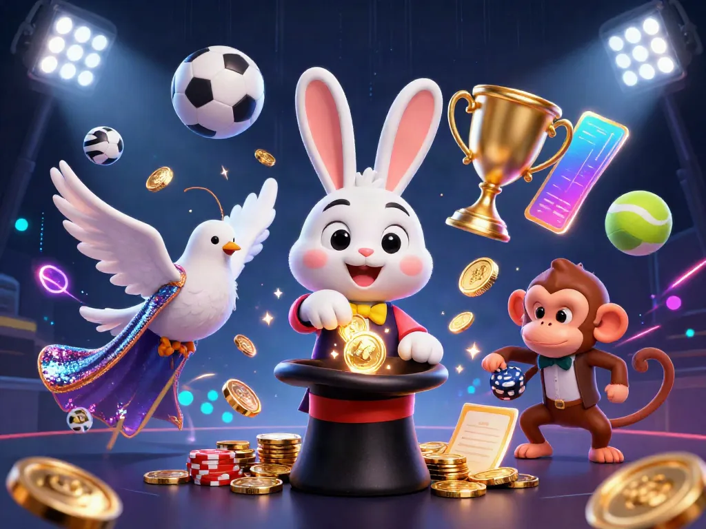 Engage with EE88's thrilling gaming experience featuring a magician rabbit, dove, and monkey in a lively scene.