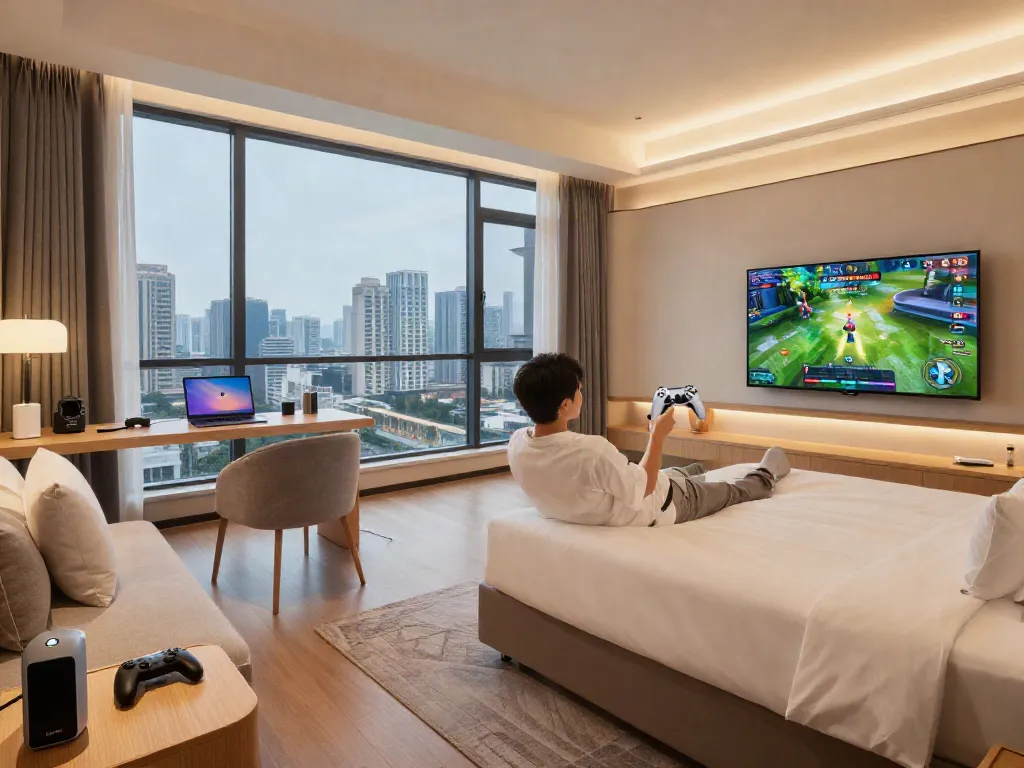 Comfortable ROKOK88 guest room featuring gaming options, inviting atmosphere for rokok88 login.