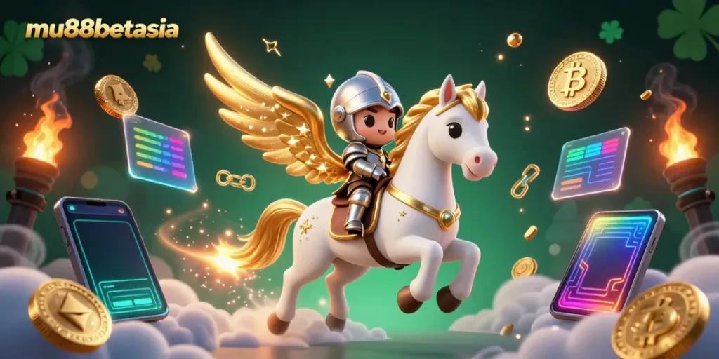 Engage in gaming thrills at mu88betasia with a celestial knight and crypto elements in 3D.