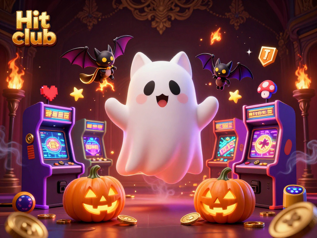 Engage with the Hit club experience, where a friendly ghost cat and bat champion explore a haunted casino maze.