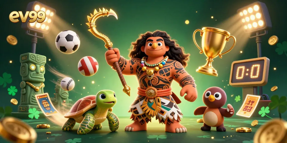 ev99 showcases a dynamic 3D illustration of a demigod and turtle with sports betting elements