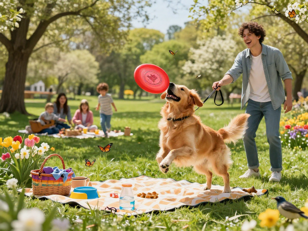 Golden retriever catching a frisbee in the park, capturing the essence of DEWI111.