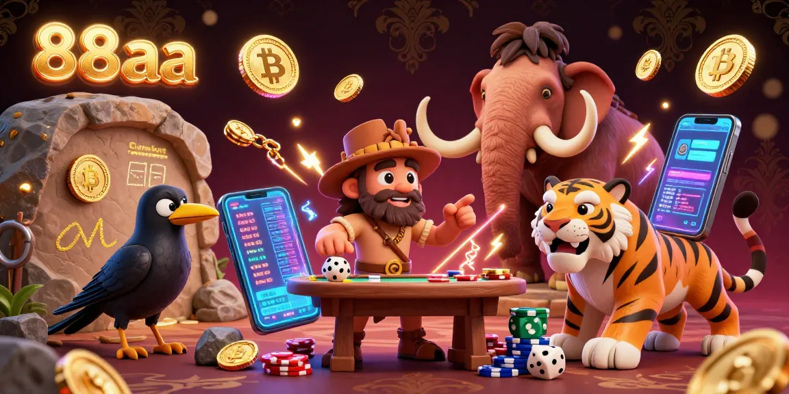 Engage with thrilling 88aa casino action featuring cartoon caveman, sabertooth tiger, and crow treasures.