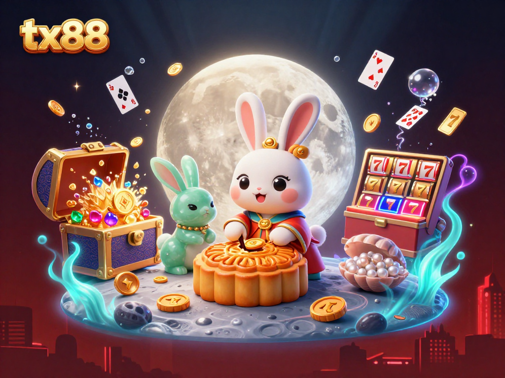 tx88 engages players with vibrant moon folklore and casino-themed elements in a high-quality illustration.
