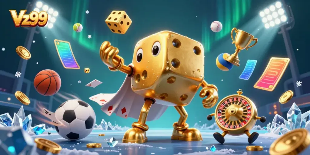 Experience thrilling gaming with Vz99's dynamic dice golem and vibrant sports elements.