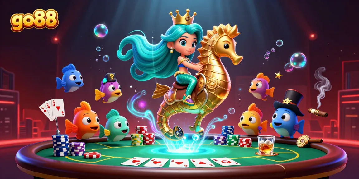 Engage with go88's immersive gaming experience featuring a vibrant undersea scene with a mermaid and seahorse.