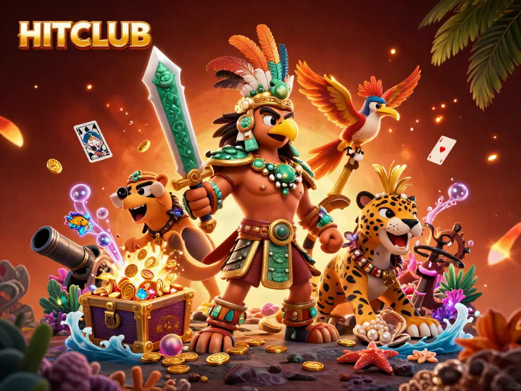 Join the adventure at HITCLUB with Aztec warriors surrounded by treasure and casino elements.